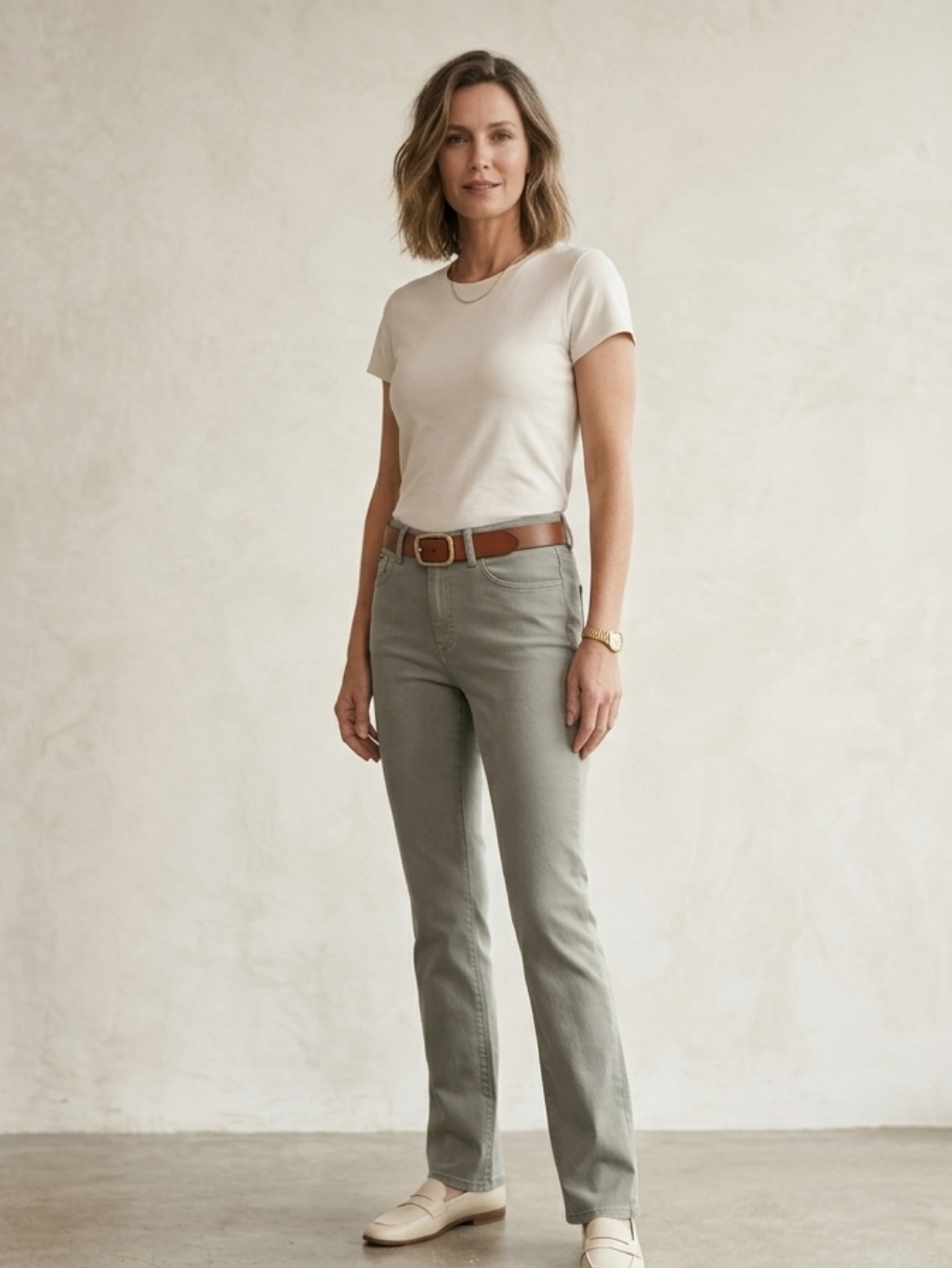 Cambio Jade Straight Leg Casual Pants Neutral Color